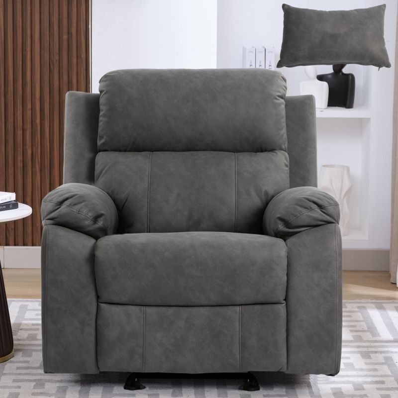 Oversized Charcoal Manual Rocker Recliner with Integrated Lumbar Support