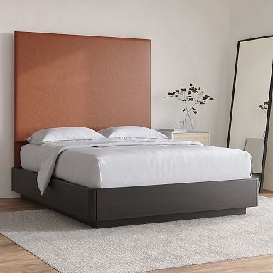 Oversized Cognac Headboard Wall Mounted Faux Leather Modern Minimalist