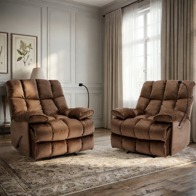 Oversized Manual Recliner Extra Wide Chocolate Brown Velvet Tufted