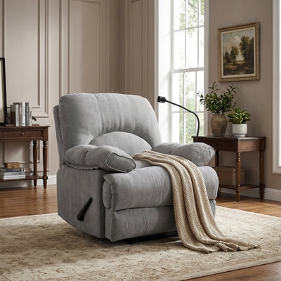 Oversized Manual Recliner Gray Chenille Fabric Overstuffed