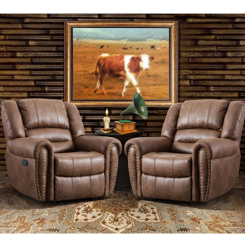 Oversized Manual Recliner in Nut Brown with Rustic Nailhead Trim