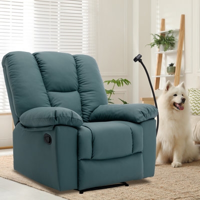 Oversized Muted Teal Microfiber Recliner with Pillow Arms