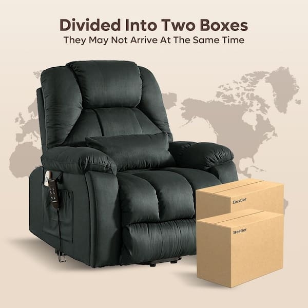 Oversized Power Lift Recliner Charcoal Microsuede Remote Control