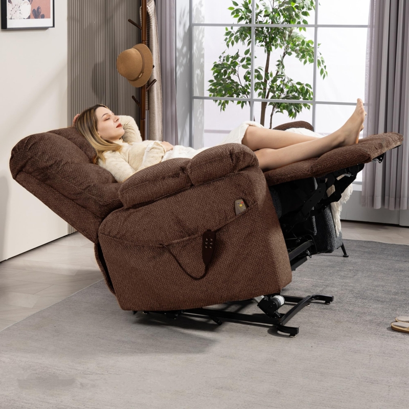 Oversized Power Lift Recliner in Chocolate Brown Textured Woven Fabric