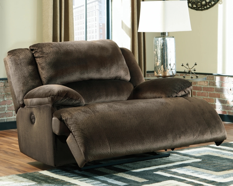 Oversized Power Recliner Chocolate Brown Plush Fabric Side Button