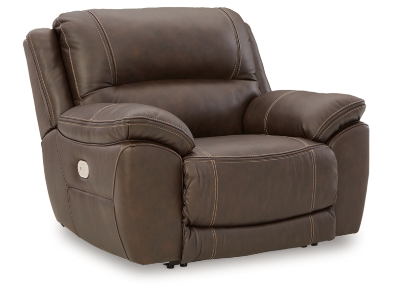 Oversized Power Recliner Dark Brown Contrast Stitching Tiered Back