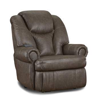 Oversized Power Recliner Dark Brown Leather-Like Segmented Back