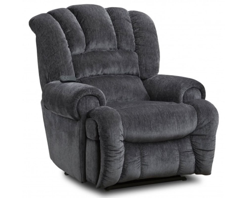 Oversized Power Recliner in Midnight Gray with Channeled Backrest