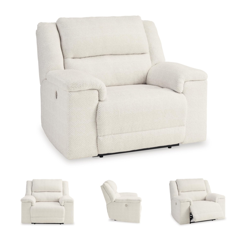 Oversized Power Recliner with Textured Cream Fabric and USB