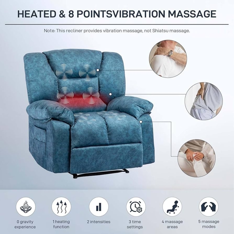 Oversized Recliner Chair with 8-Point Vibration Massage and Heat