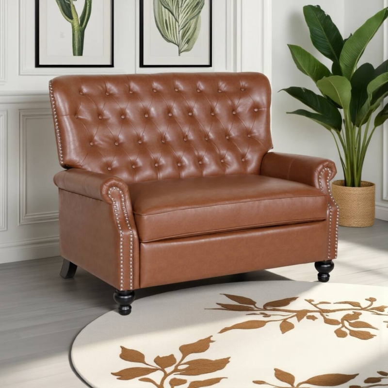 Oversized Recliner, Cognac Leather-Like with Silver Nailhead Trim