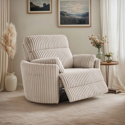 Oversized Recliner in Ribbed Corduroy Fabric with Integrated Side Pocket
