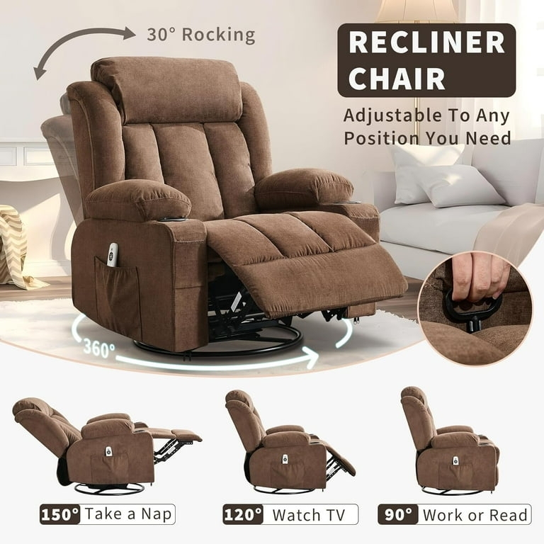 Oversized Recliner Leather-Like Manual Cup Holders Glider Base