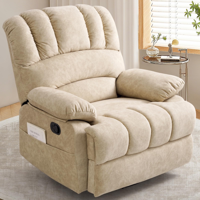 Oversized Recliner Sueded Fabric Manual With Side Pocket Plush