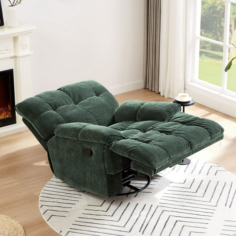 Oversized Rocker Recliner Dark Green Corduroy Tufted Swivel Base