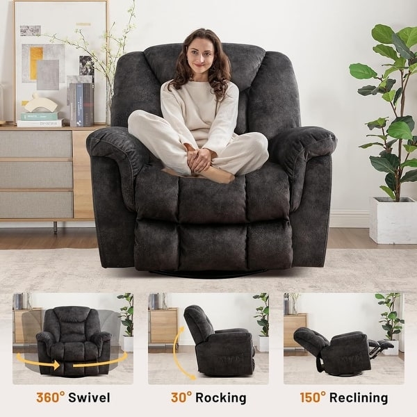 Oversized Rocker Recliner in Charcoal Grey with Segmented Back