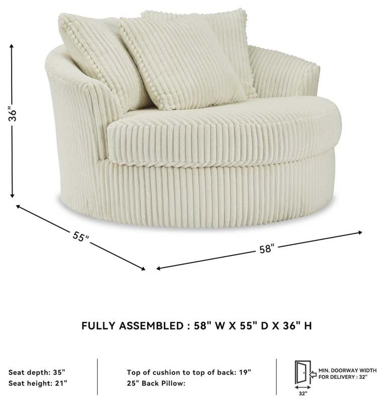 Oversized Swivel Chair: Round Ribbed Fabric with Three Pillows