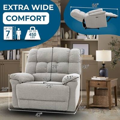 Oversized Woven Fabric Recliner with Extra Wide Seat