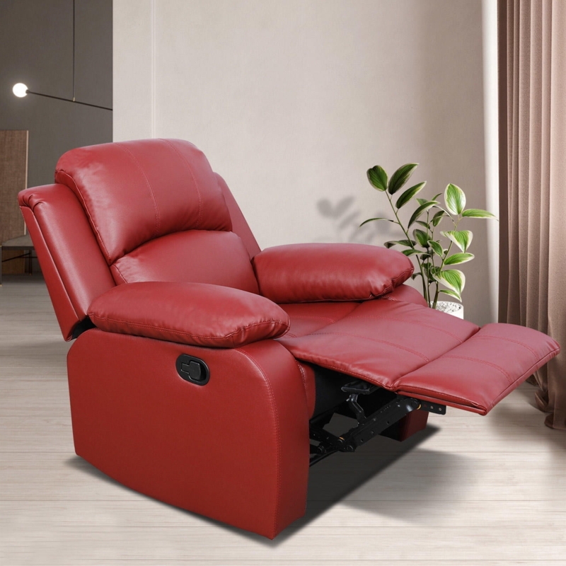 Overstuffed Manual Recliner Chair with Vibrant Upholstery for Home Theater