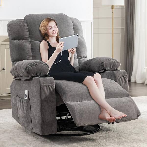 Overstuffed Power Lift Recliner with Double Cup Holders