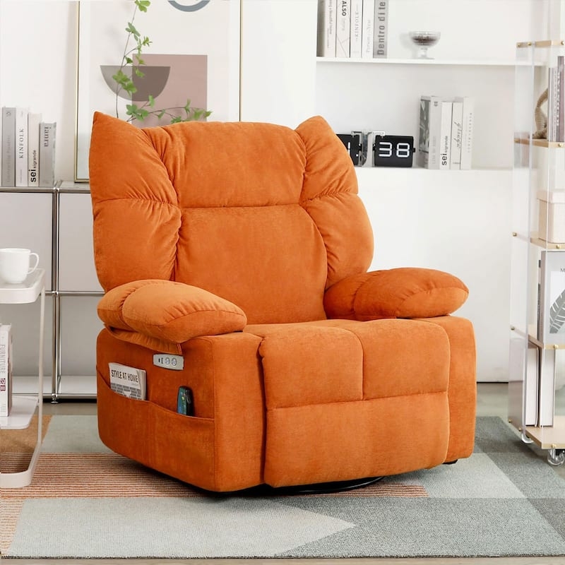 Overstuffed Power Swivel Glider Recliner with Winged Back