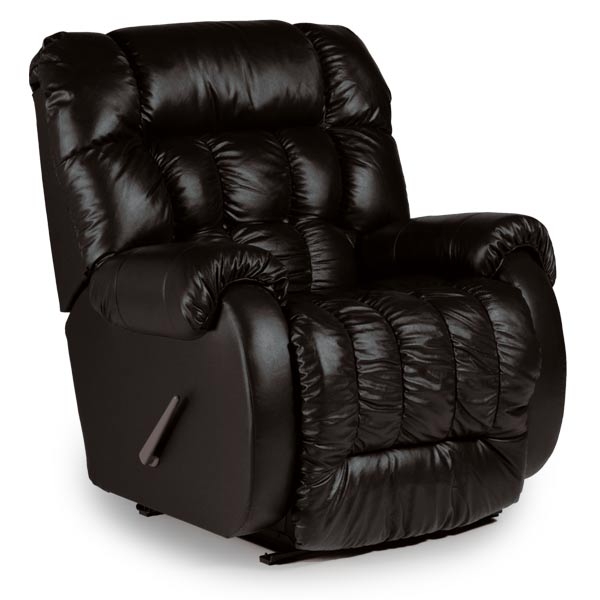 Overstuffed Recliner with Manual Side Lever, Black Channeled Back