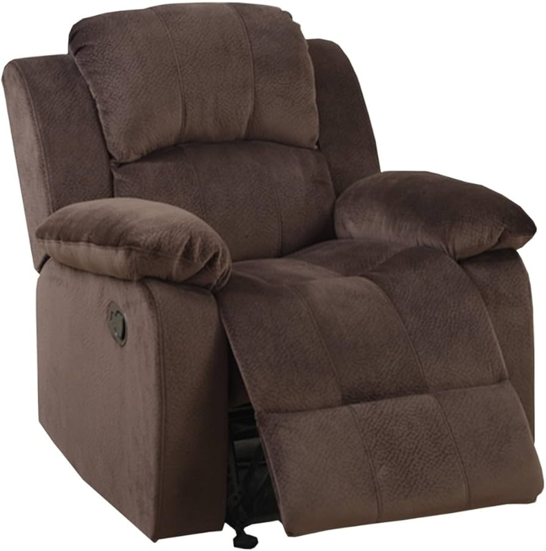 Overstuffed Rocker Recliner in Chocolate Suede-Like Fabric