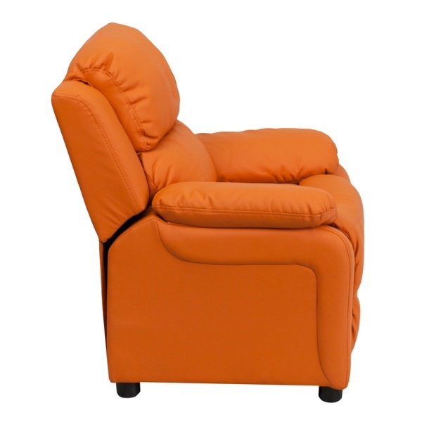 Padded Vinyl Kids Recliner with Overstuffed Arms, Vibrant Orange