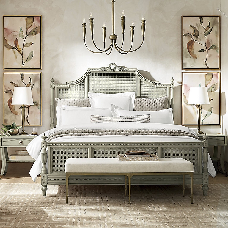Panel Bed Arched Headboard Carved Cresting Cane Panels French Cane Bed