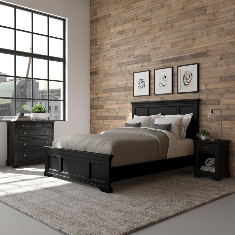 Panel Bed Black Wood Toned Recessed Panels Transitional Farmhouse