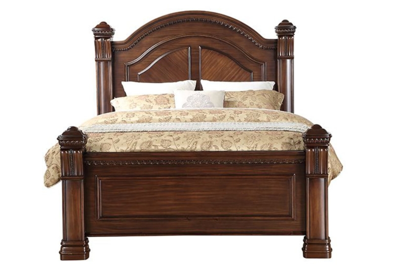 Panel Bed Dark Cherry Traditional Arched Headboard Column Posts