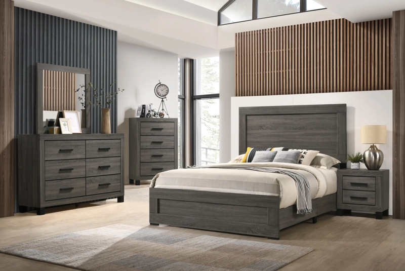 Panel Bed Grey Wood Finish Modern Bedroom Set