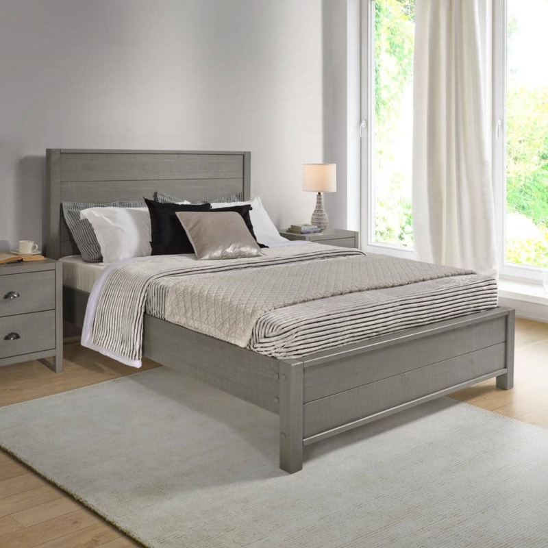 Panel Bed in Weathered Grey Finish with Wooden Panel Headboard