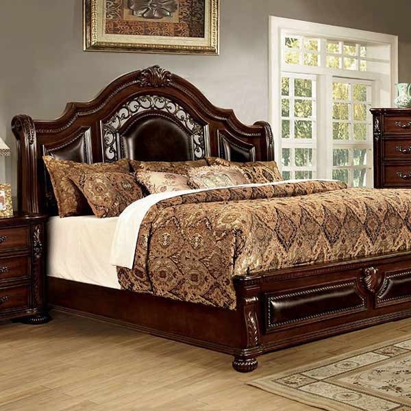 Panel Bed Leather Like Inserts Scrollwork Filigree Ornate