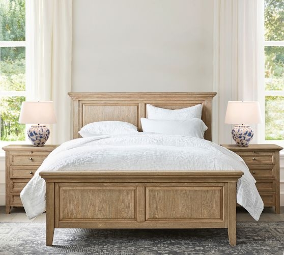 Panel Bed Light Wood Tone Transitional Framed Headboard Design