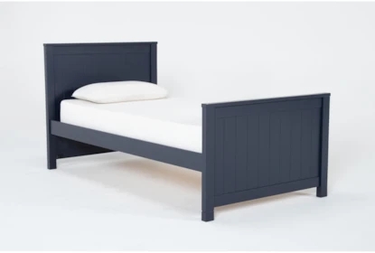 Panel Bed, Navy Matte Finish with Rectangular Headboard Design