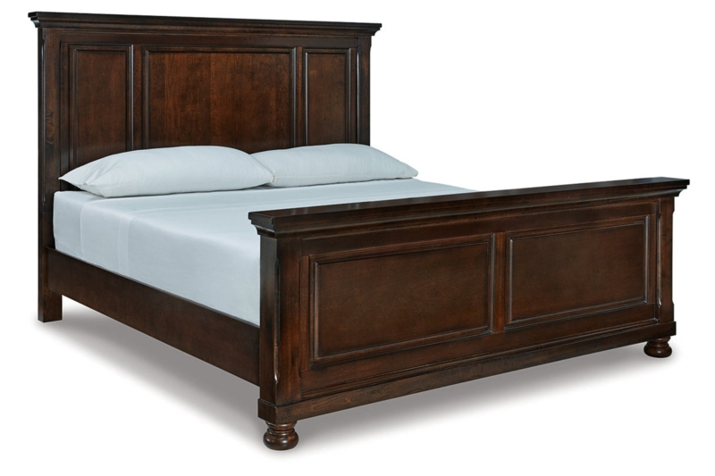Panel Bed, Rustic Dark Brown with Crown Molding & Bun Feet