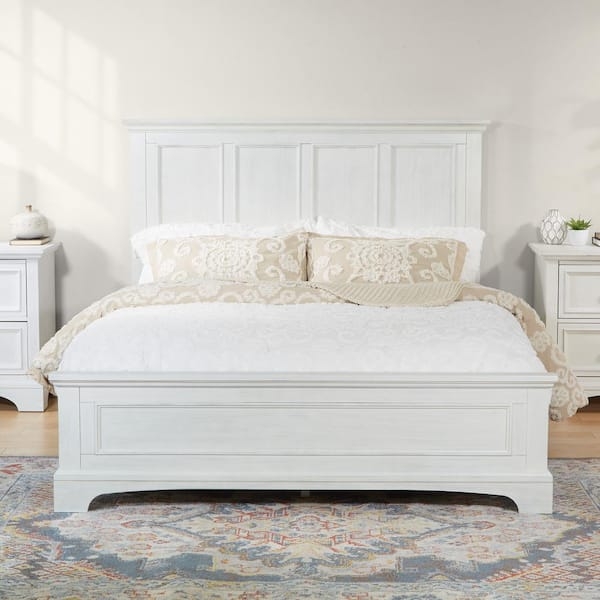Panel Bed, Rustic Whitewashed Wood, Farmhouse Style, Recessed Headboard