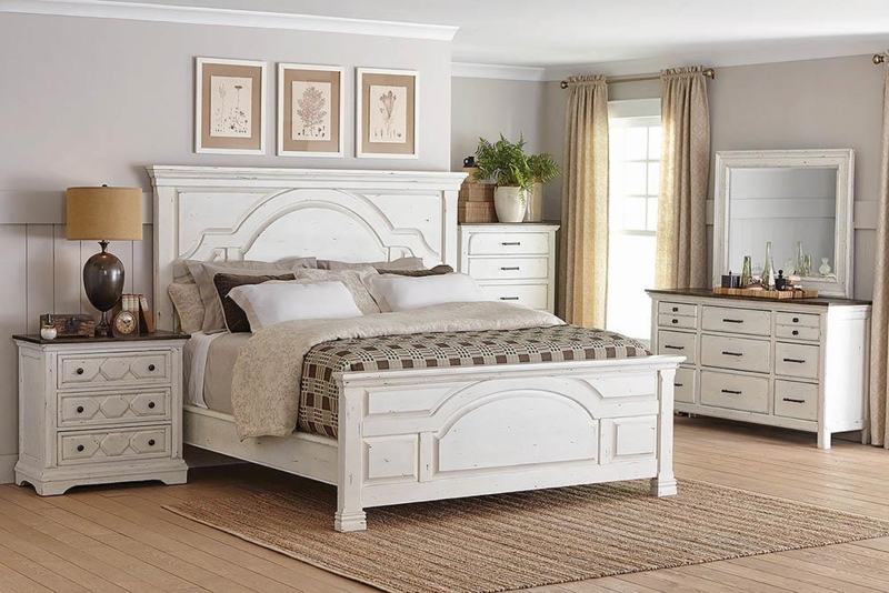 Panel Bed Traditional Arched Headboard Distressed White Vintage King