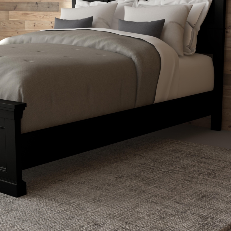 Panel Bed Traditional Black Wooden Queen Bed Recessed Molding