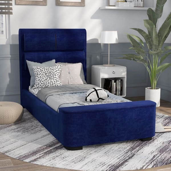 Panel Bed Twin Size Horizontal Channeling Integrated Storage Footboard