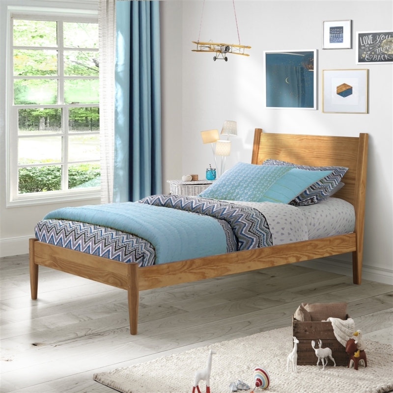 Panel Bed Warm Castanho Finish Mid-Century Silhouette Twin Size