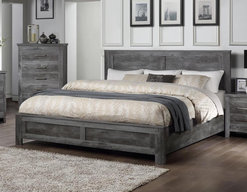 Panel Bed Weathered Finish Rustic Distressed Wood Texture
