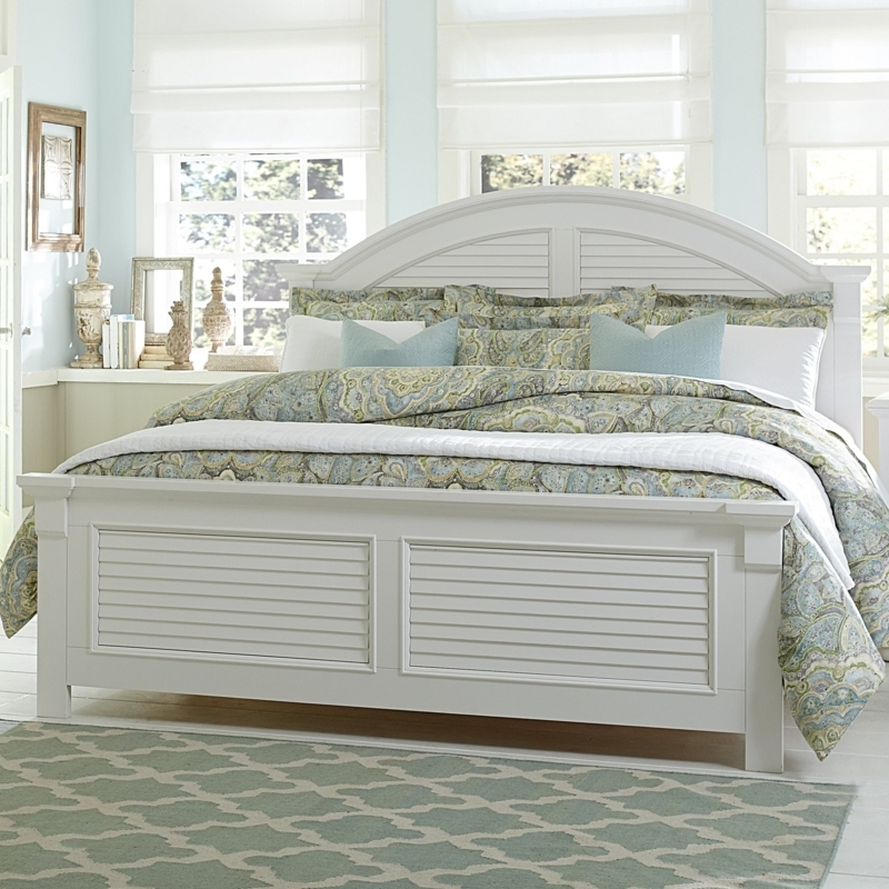 Panel Bed White Louvered Arched Headboard Bun Feet Shabby Chic