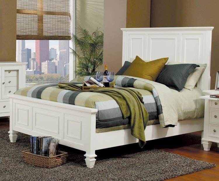 Panel Bed with Bun Feet, White Finish, Coastal Style Bedroom Set