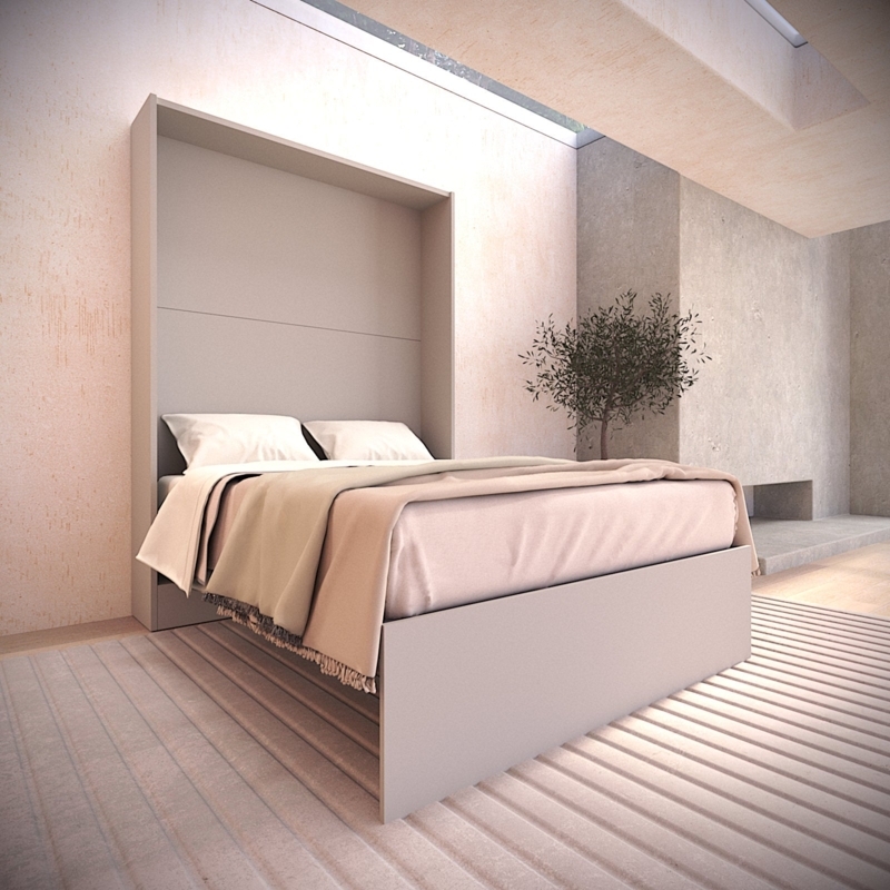 Panel Murphy Bed in Dune Grey-Beige with Minimalist Handle-Free Design