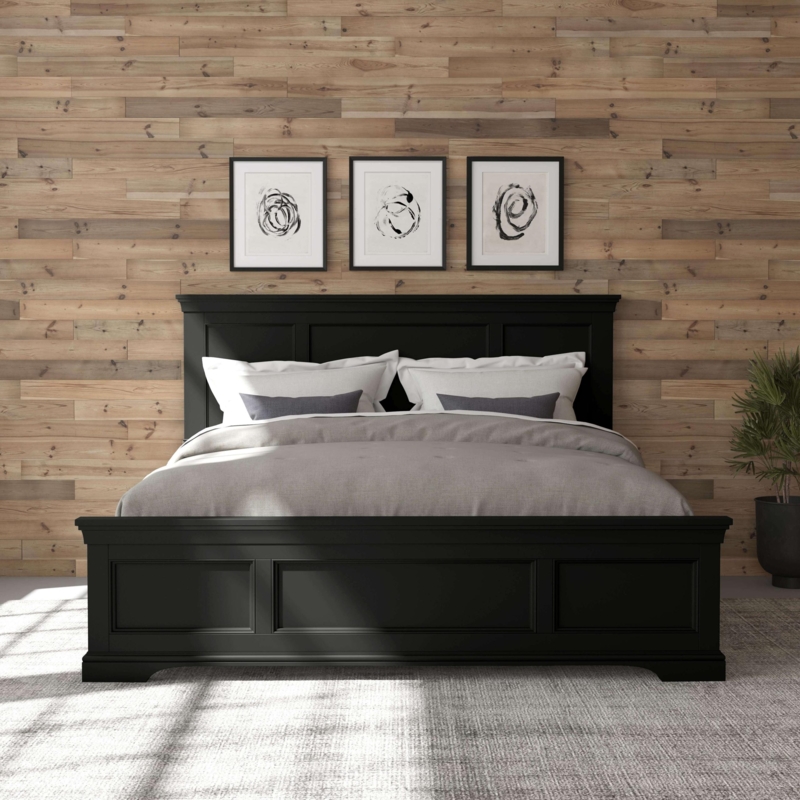 Paneled Bed Frame with Painted Wood Appearance, Modern Farmhouse Style