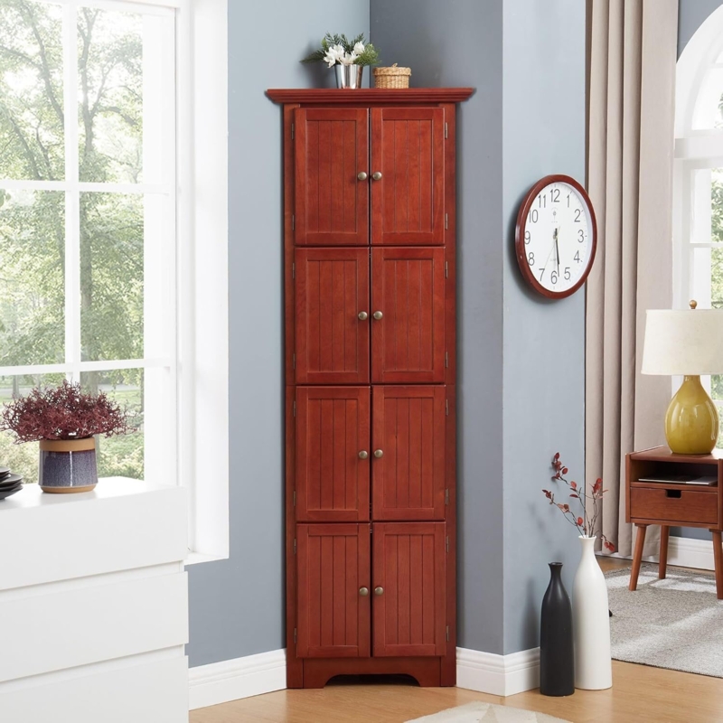 Pantry Cabinet Cherry Wood Eight Doors & Tall Silhouette