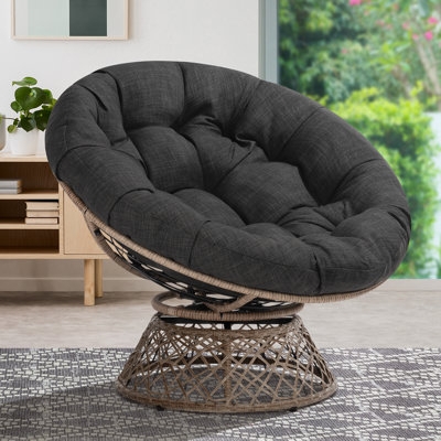 Papasan Chair Extra Large Swivel Woven Pedestal Charcoal Grey Cushion