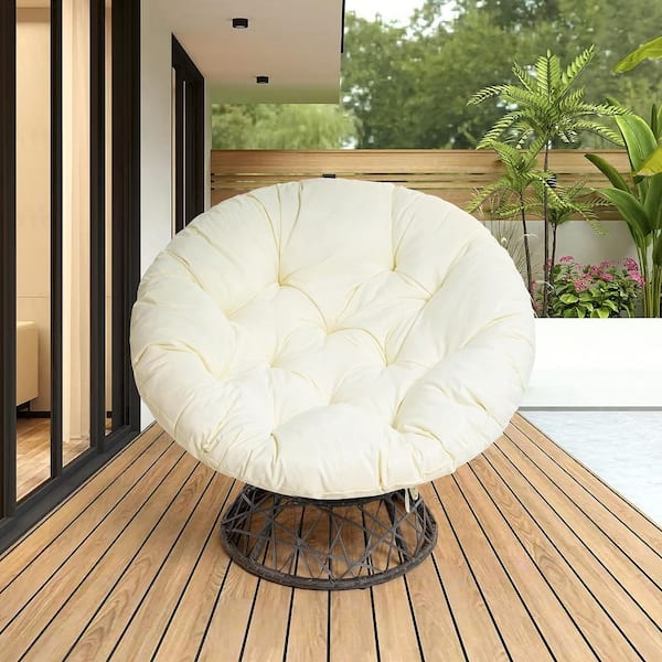 Papasan Chair Outdoor Cream Tufted Oversized Cushion Swivel Base